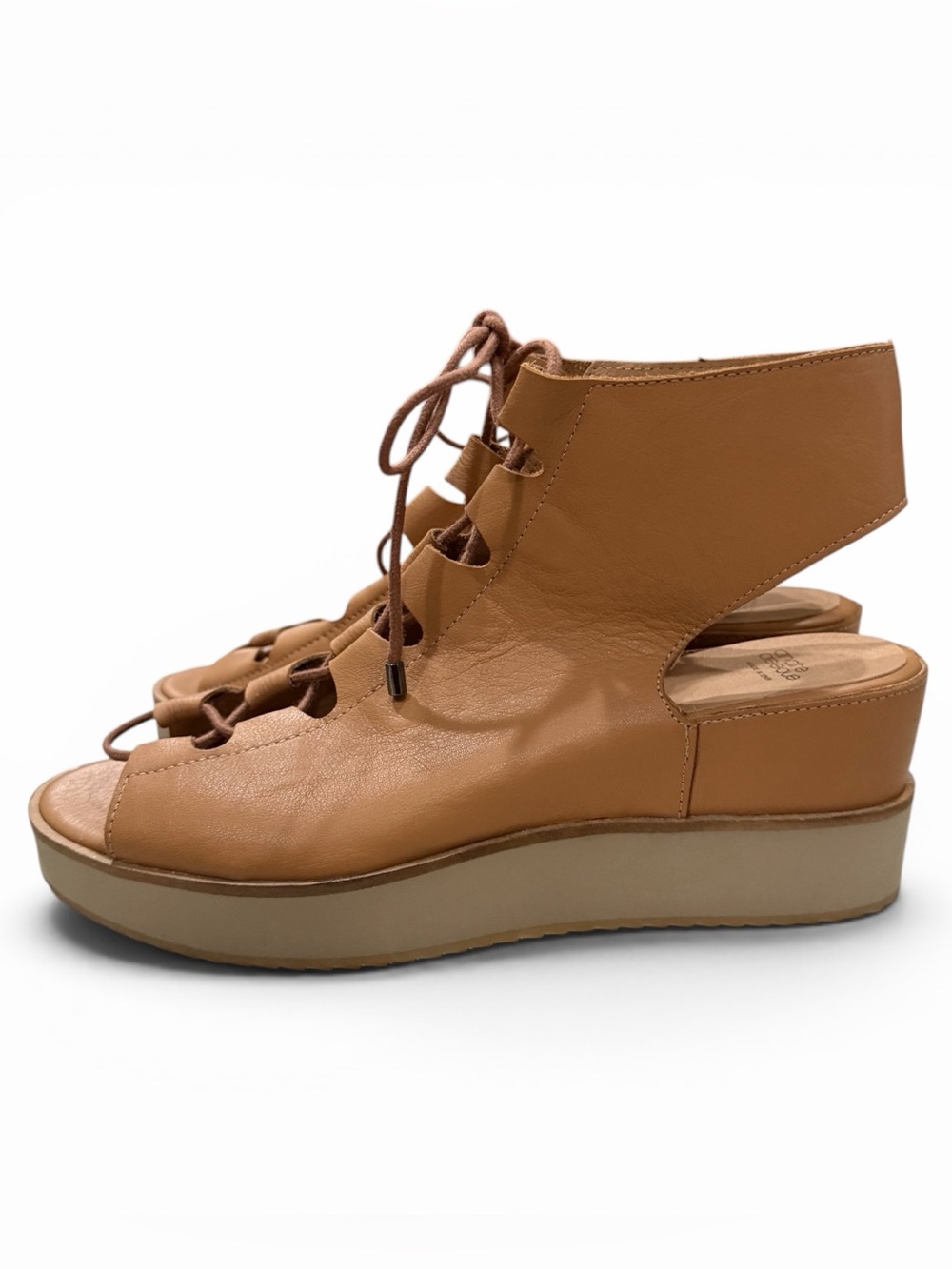 Andre Assous Women’s EU 39 US 8 Tan Leather Wedge Sandal Lace Up Shoes S6